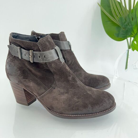 Paul Green Women's Boot Size 6 Brown Suede Block Heel Bootie Boho Moto - Picture 1 of 15